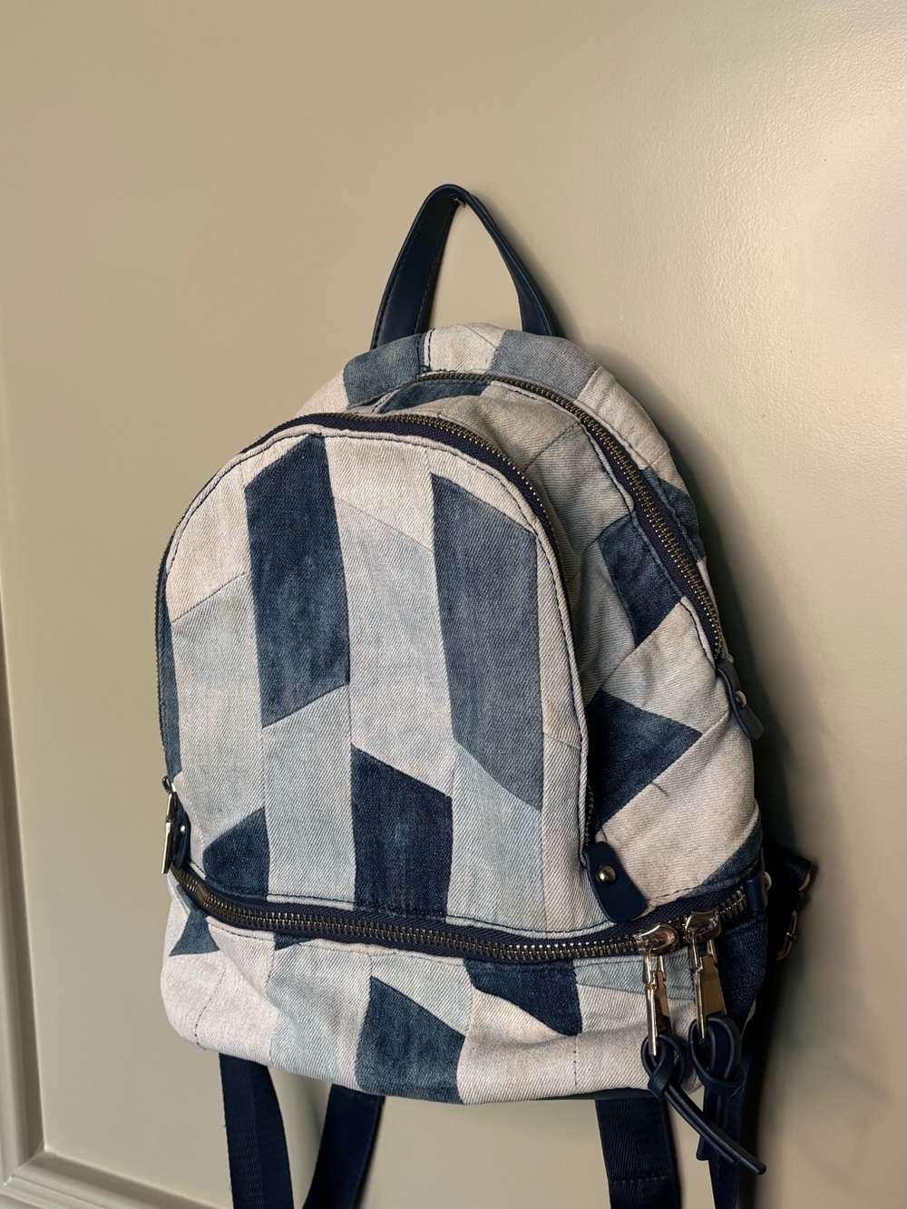 Urban Expressions Patchwork Geometric Mini Backpack - Blue & White